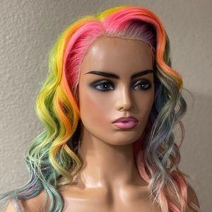 Human hair rainbow lace wig 16 inches